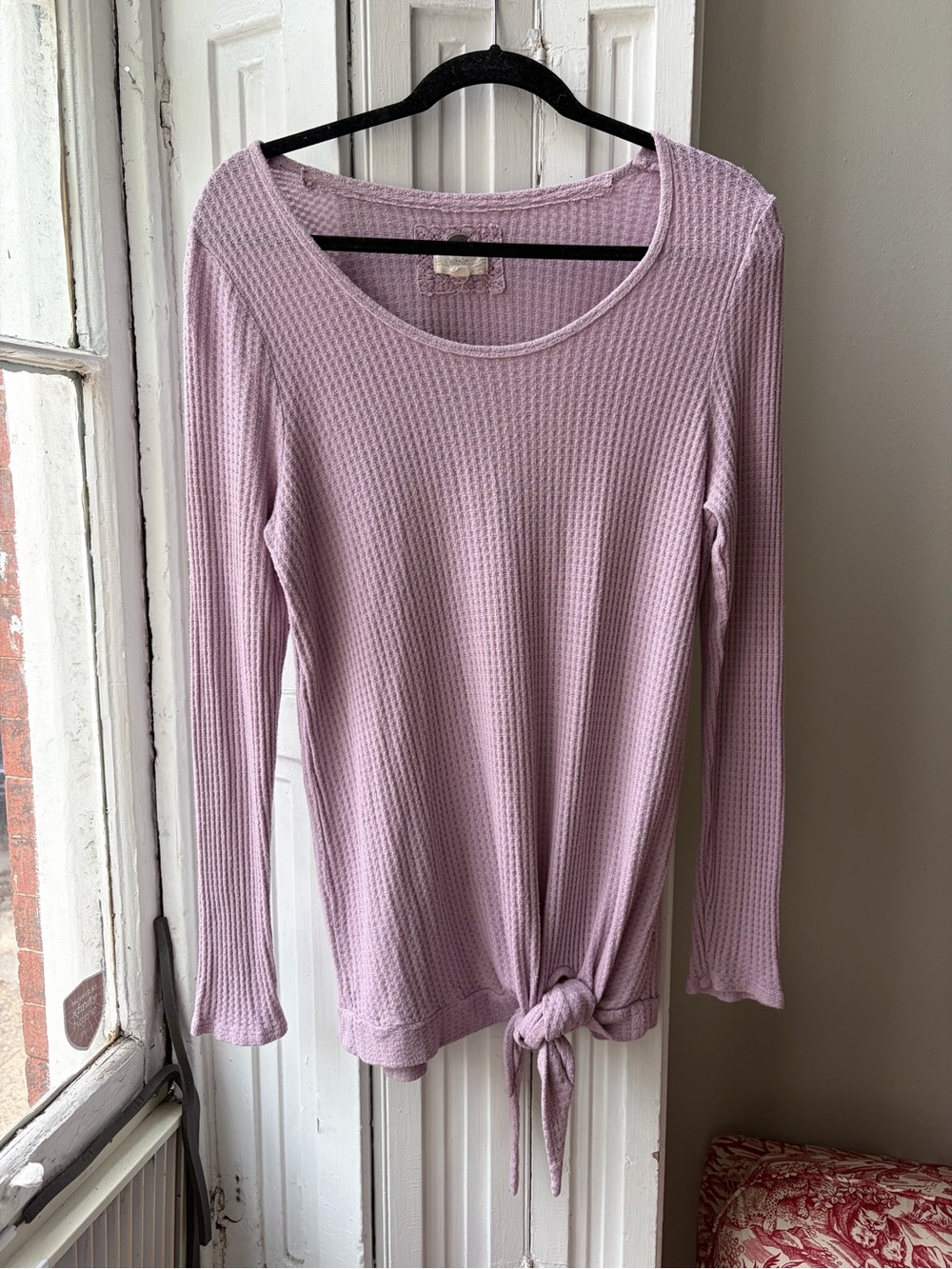 Lavender Waffle-Knit Tie-Front Top